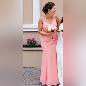 Azazie Adella Dress in Coral Chiffon Dress Color: Coral      
Size a6